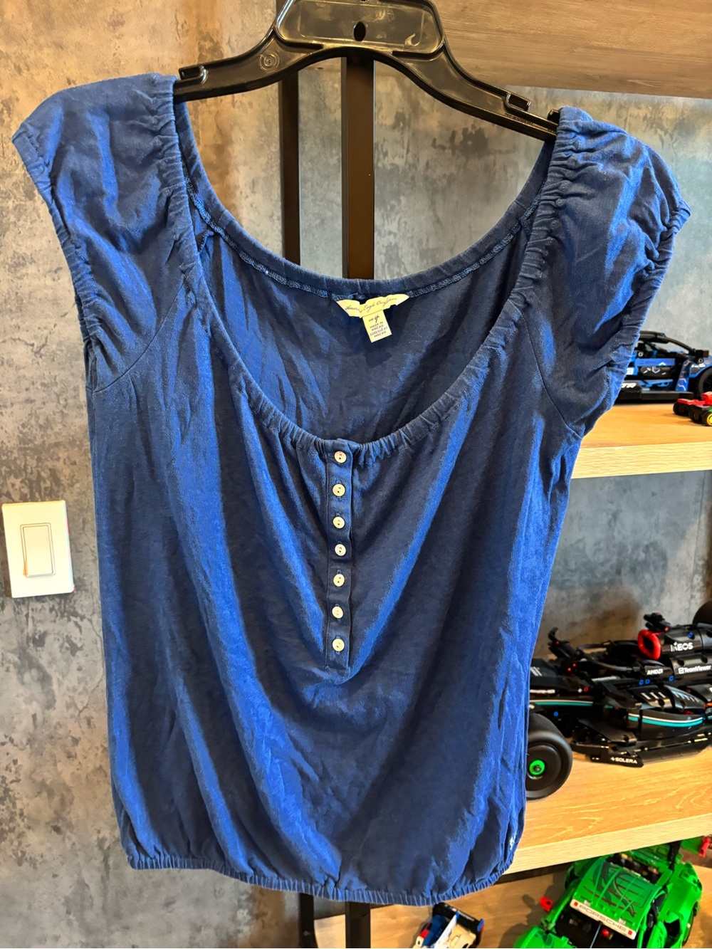 American Eagle Outfitters Blue Scoop-Neck Button Front Top